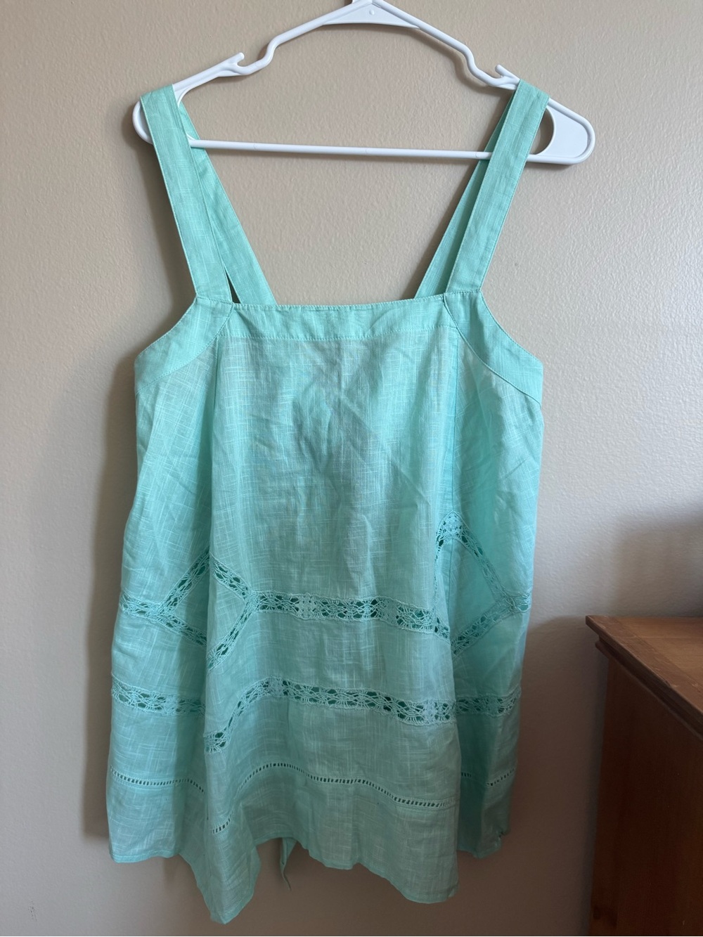 Free People Lace Swing Tank Top Mint Green Boho Tie Back Cami Women’s Small